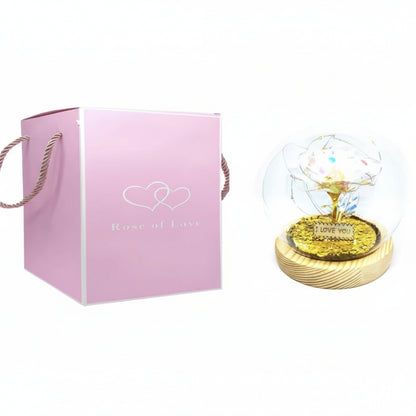 Rosa Eterna Luces Led Cúpula Vidrio Flor Eterna Artificial C8027