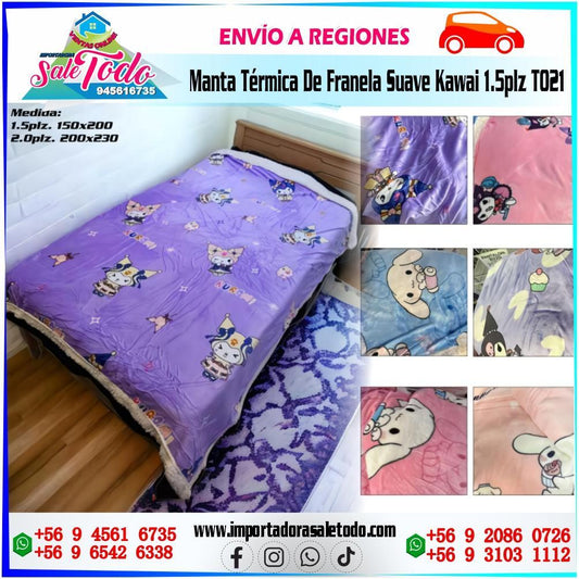 Manta Térmica De Franela Suave Kawai 1.5plz T021