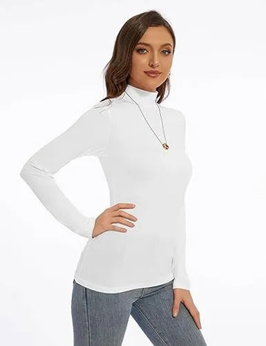 Camiseta Bambú Mujer Manga Larga Cuello Alto Colores