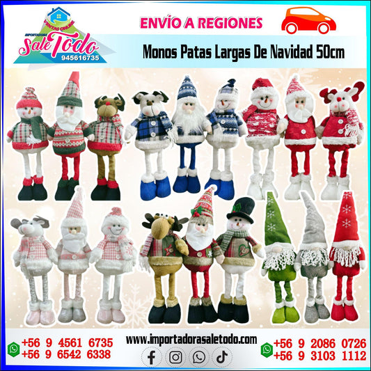 Pack 3 Monos Patas Larga Pascuero Reno Mono Nieve Muñecos Navidad