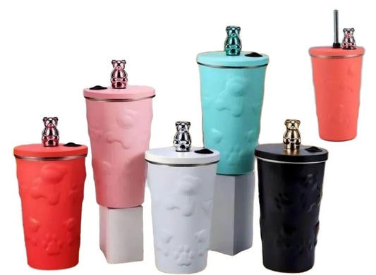 Vaso Térmico Acero Inox Con Tapa + Sorbete Metal Osito