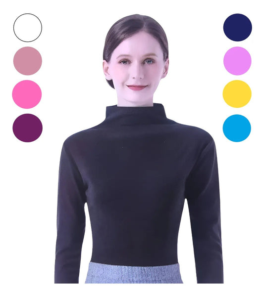 Camiseta Bambú Mujer Manga Larga Cuello Alto Colores