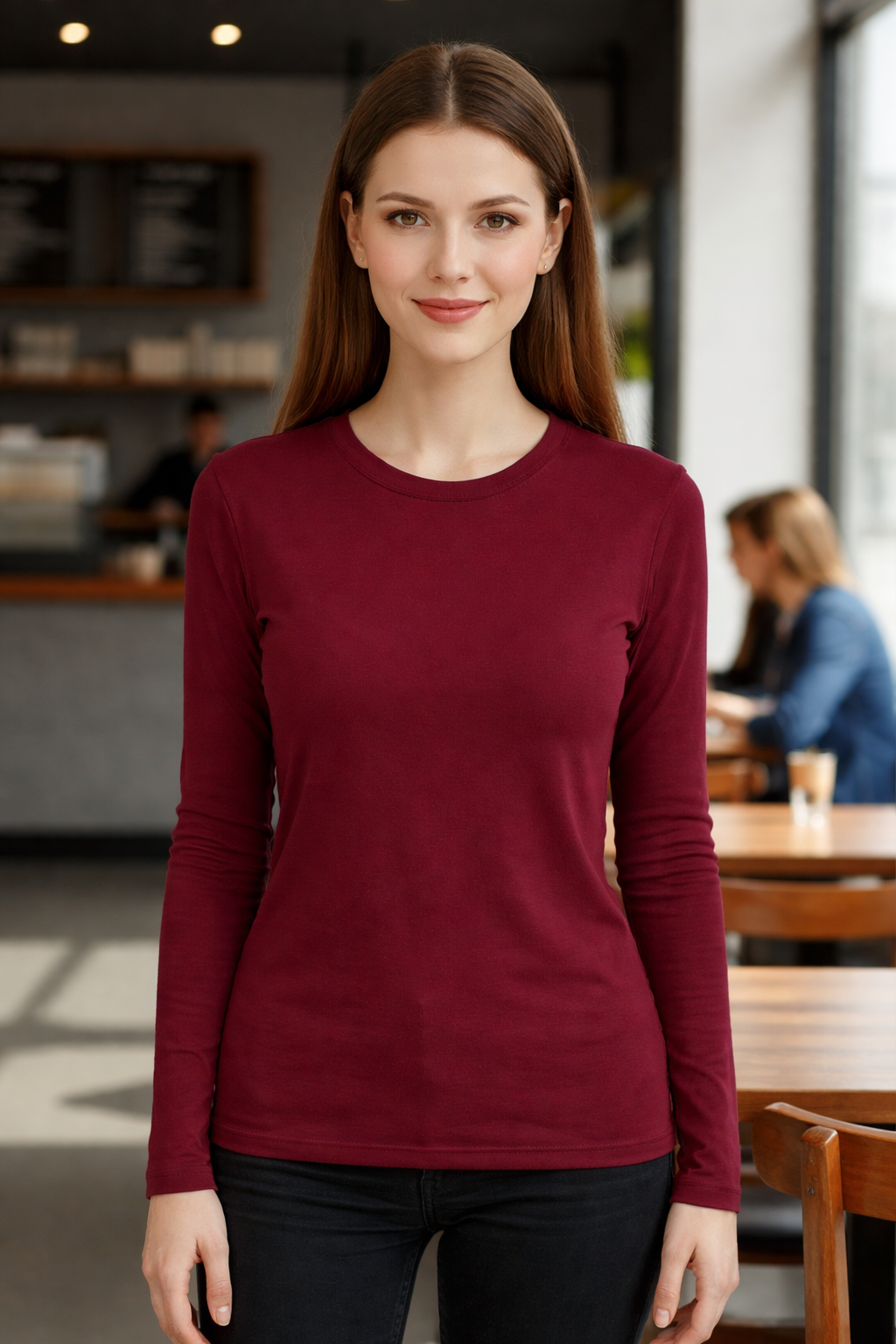 Camisetas Polar Mujer Manga Larga Cuello Redondo