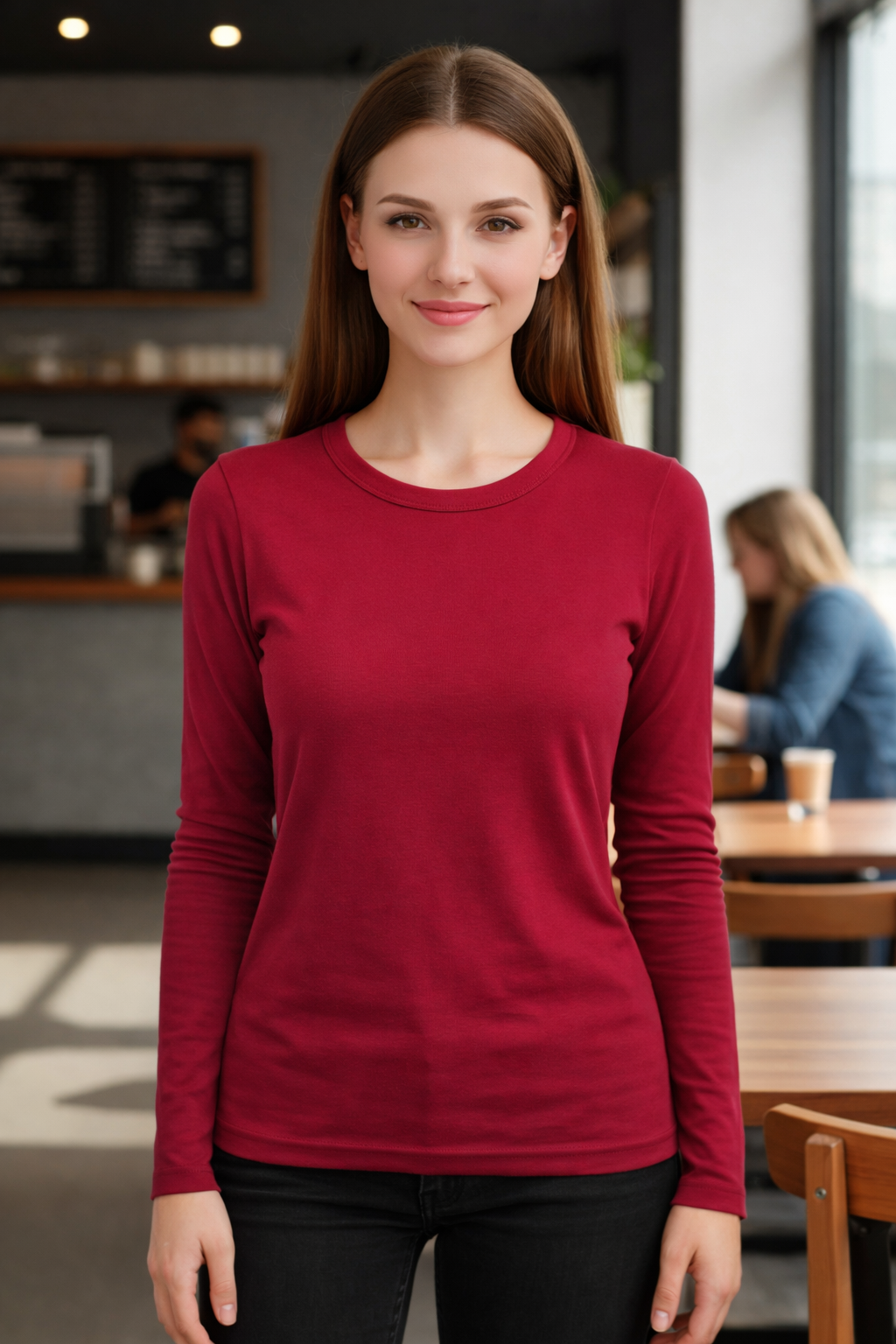 Camisetas Polar Mujer Manga Larga Cuello Redondo