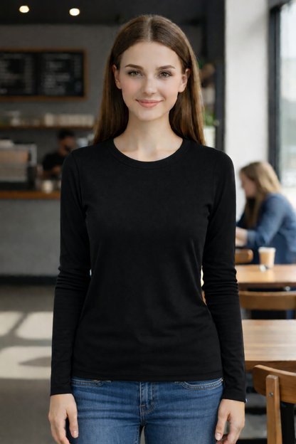 Camisetas Polar Mujer Manga Larga Cuello Redondo