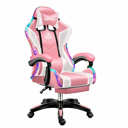 Silla Gamer RGB con Parlantes, Reposapiés y Masajeador Lumbar en Cuero Sintético