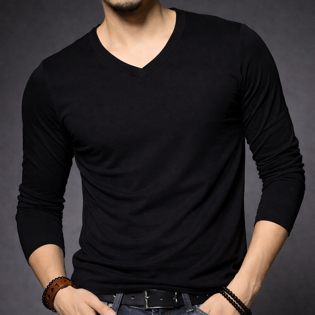 Camiseta Bambú Hombre Manga Larga Cuello V Y Cuello Redondo