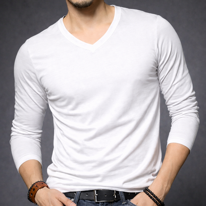 Camiseta Bambú Hombre Manga Larga Cuello V Y Cuello Redondo