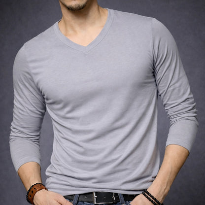 Camiseta Bambú Hombre Manga Larga Cuello V Y Cuello Redondo