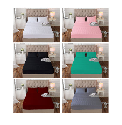 Cubre Colchón Impermeable Ajustable con Fundas Almohada – 1.5, 2 y 2.5 Plazas