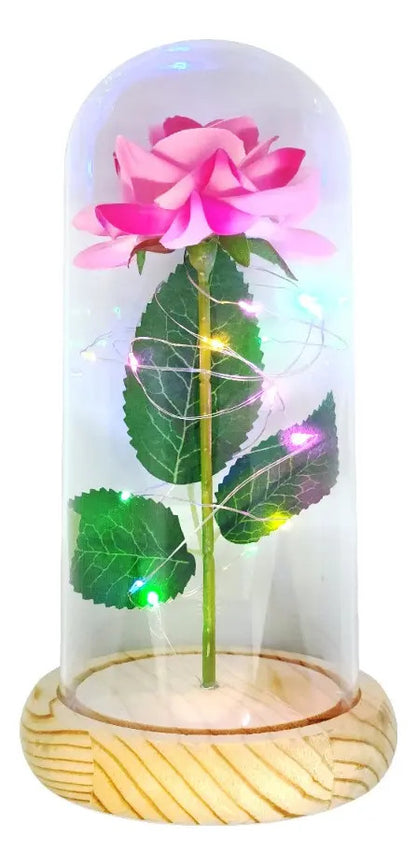 Rosa Eterna Luces Led Flor Eterna Artificial Cúpula Vidrio C8026 y C8029