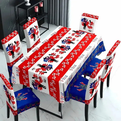 Set Mantel Con 6 Fundas Sillas Elásticas Para Fiestas Patria