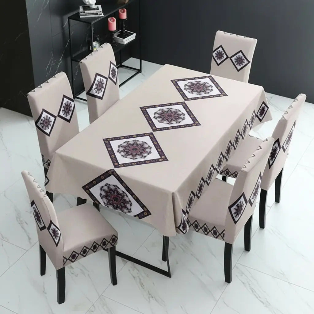 Set 6 Fundas Sillas Elásticas Con Mantel Premium 7 Piezas