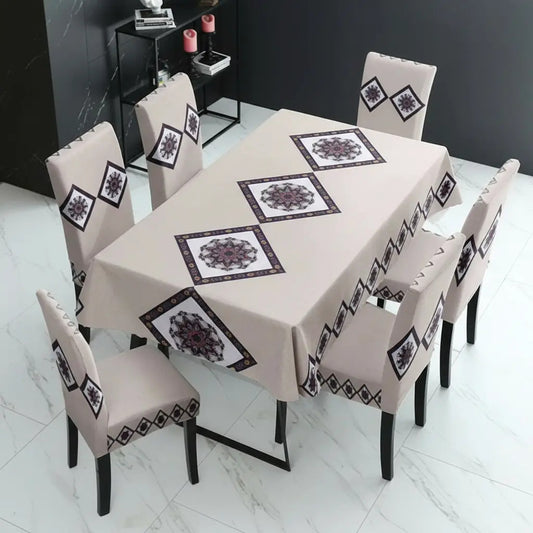 Set 6 Fundas Sillas Elásticas Con Mantel Premium 7 Piezas