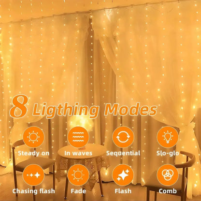 Cortina Solar Hada 3x2 M 200 Led Cable Transparente Navidad