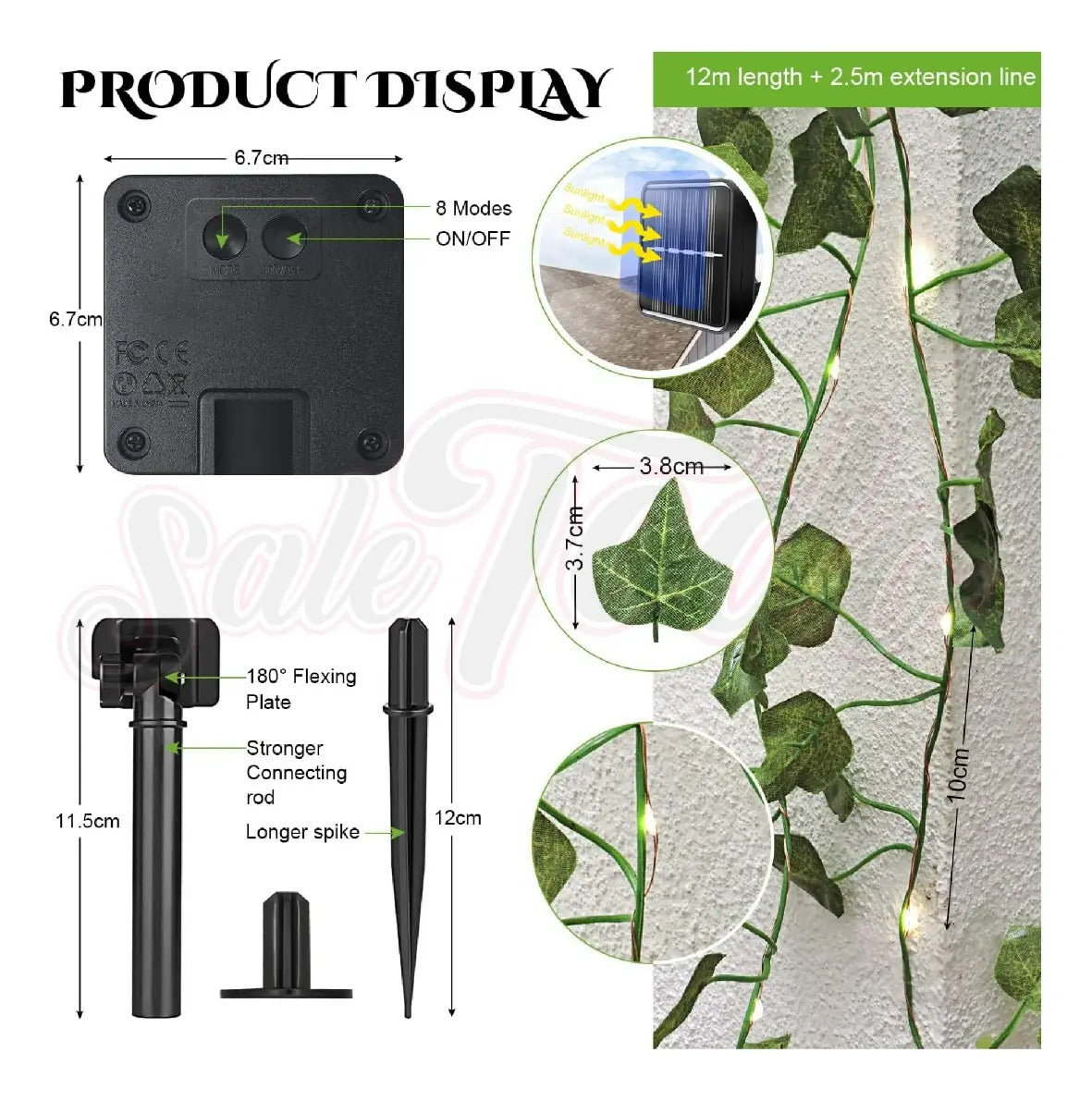 Guirnalda Hojas 4m Hiedra Artificial Led Solar Jardín Navida