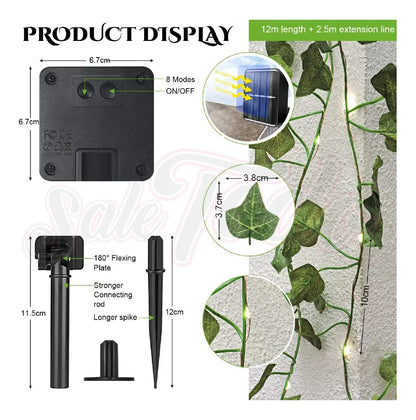 Guirnalda Hojas 4m Hiedra Artificial Led Solar Jardín Navida