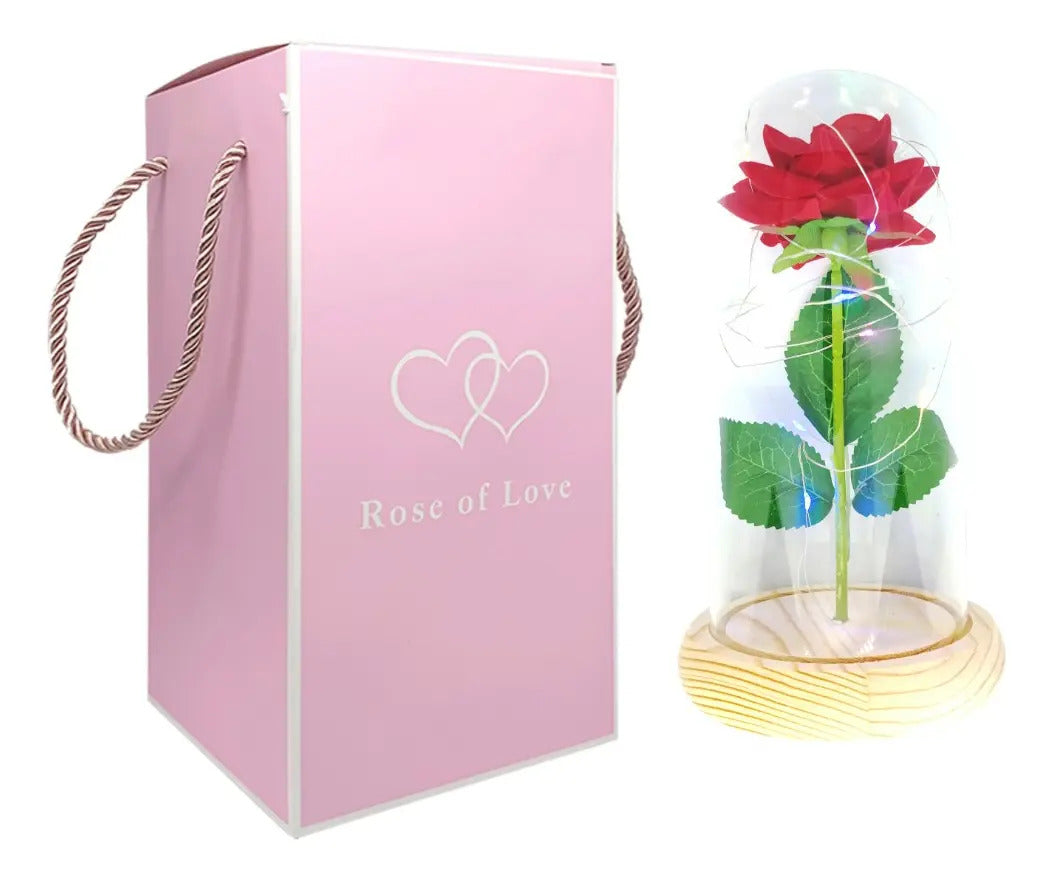 Rosa Eterna Luces Led Flor Eterna Artificial Cúpula Vidrio C8026 y C8029
