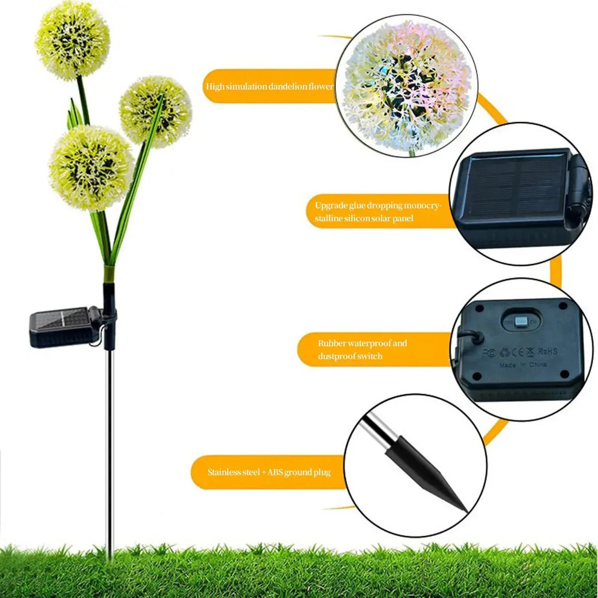 X2 Luces Led Solar Diente De Leon 3l Decoracion Patio Calido