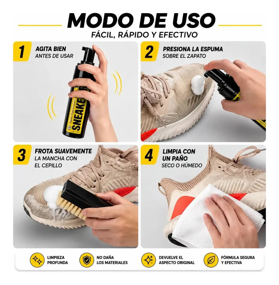 Kit Limpieza Zapatilla Espuma Limpiadora Blanqueadora 4 En 1