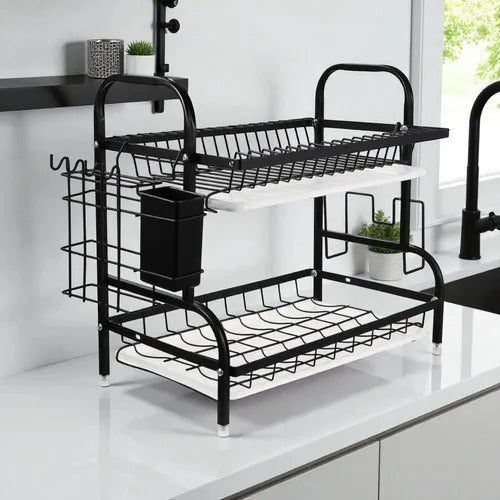 Secaplatos Escurridor Y Organizador Platos 2 Niveles Negro