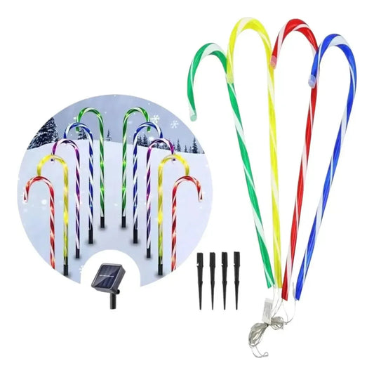 Set 5 Bastones Luces Led Solar De 60cm Caramelo Navidad