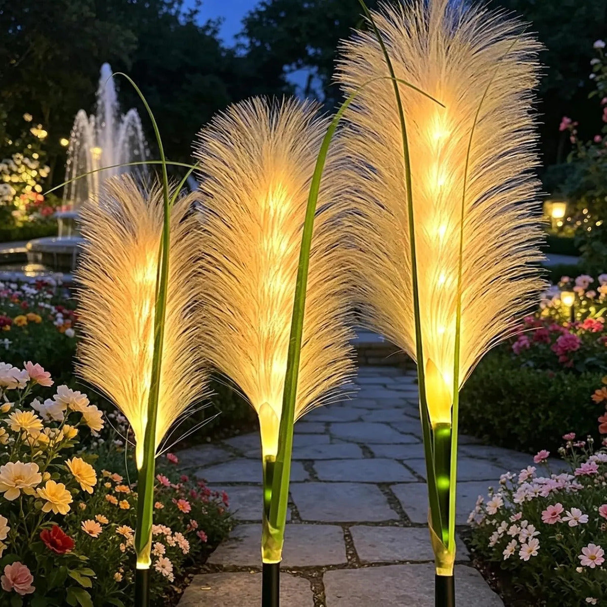 Pack 2 Luces LED Solares Decorativas para Jardín – Diseño Árbol Pluma