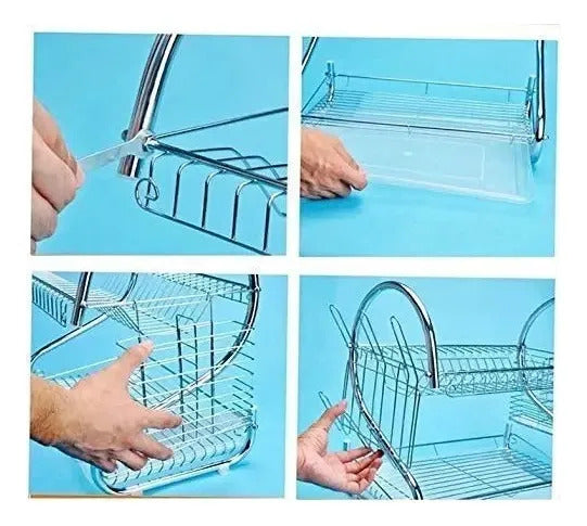 Escurridor Seca Platos 2 Niveles Acero Cromado Plateado