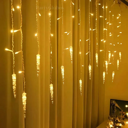 Cascada Solar Led Con Forma De Hielo de 3m, 5m y 7m Decoración Navidad