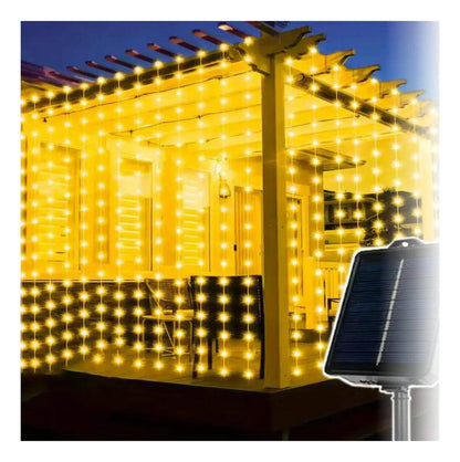 Cortina Solar Hada 3x2 M 200 Led Cable Transparente Navidad