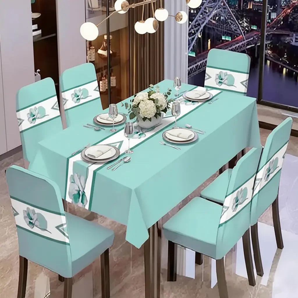 Set 6 Fundas Sillas Elásticas Con Mantel Premium 7 Piezas