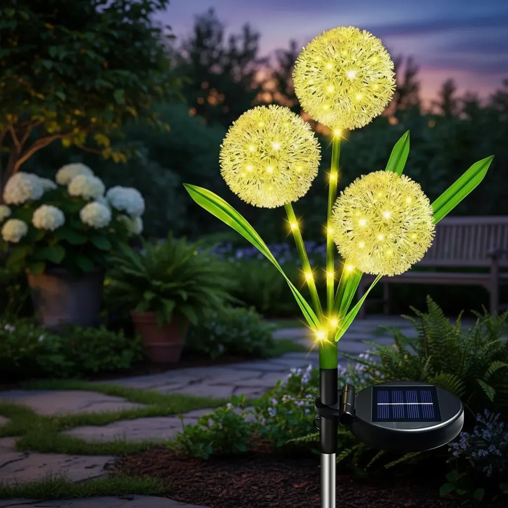 X2 Luces Led Solar Diente De Leon 3l Decoracion Patio Calido