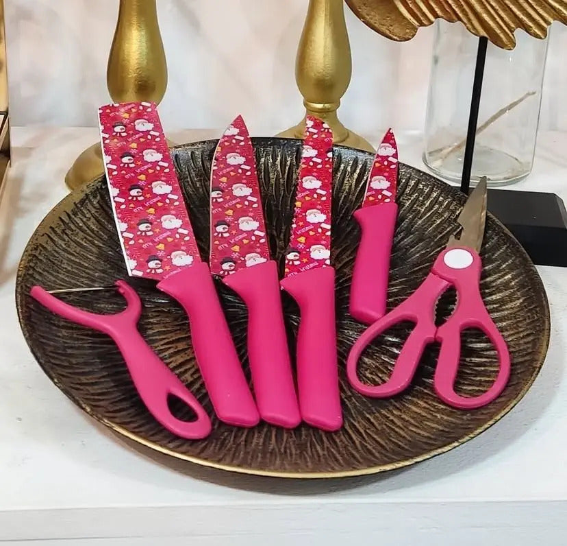 Set de Cuchillos de Cocina Navidad 6 Piezas – Cuchillos, Tijeras y Pelapapas