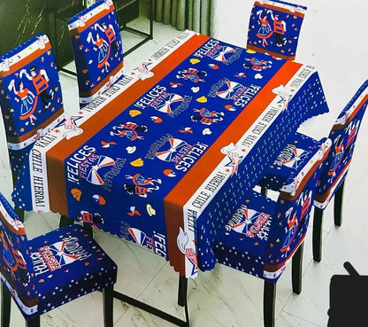 Set Mantel Con 6 Fundas Sillas Elásticas Para Fiestas Patria