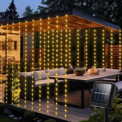 Cortina Solar Hada 3x2 M 200 Led Cable Transparente Navidad
