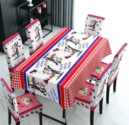Set Mantel Con 6 Fundas Sillas Elásticas Para Fiestas Patria