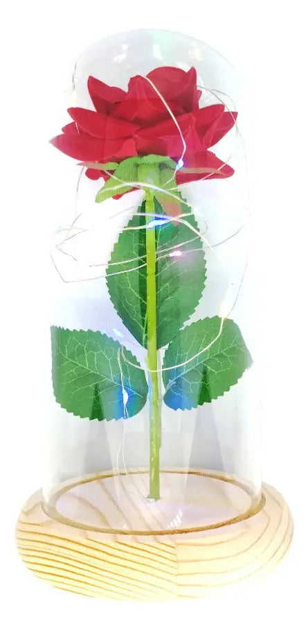 Rosa Eterna Luces Led Flor Eterna Artificial Cúpula Vidrio C8026 y C8029