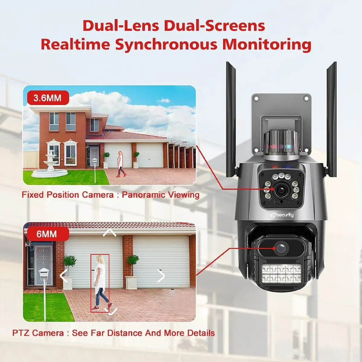 Cámara Vigilancia Wifi Exterior 2k 4mp Doble Lente Alarma