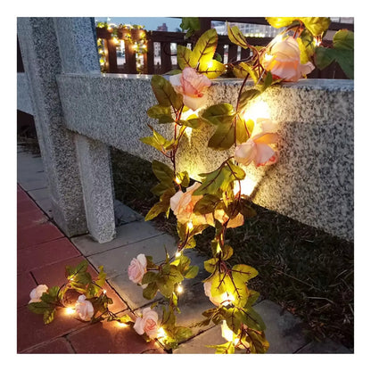 Guirnalda Rosas Artificial Led Solar 2 Mts Jardín Navidad