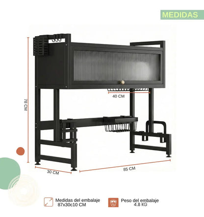 Escurridor Secador De Platos Loza 2 Niveles Cocina Organizador Con Puerta 85cm | ST-8032