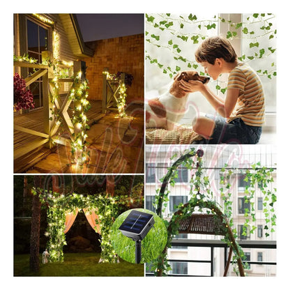 Guirnalda Hojas 4m Hiedra Artificial Led Solar Jardín Navida