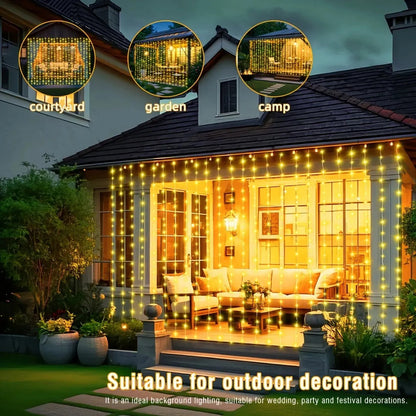 Cortina Solar Hada 3x2 M 200 Led Cable Transparente Navidad