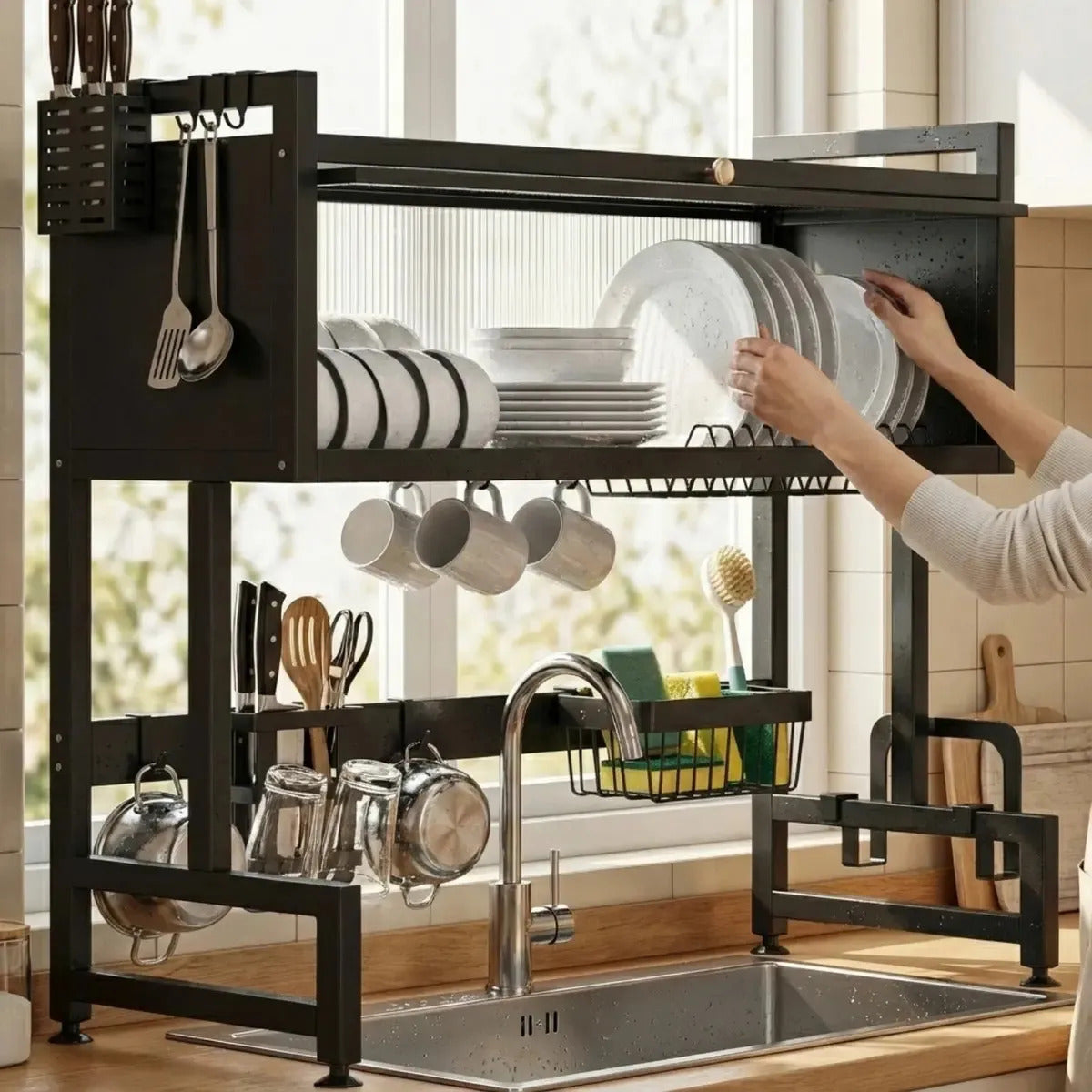 Escurridor Secador De Platos Loza 2 Niveles Cocina Organizador Con Puerta 85cm | ST-8032