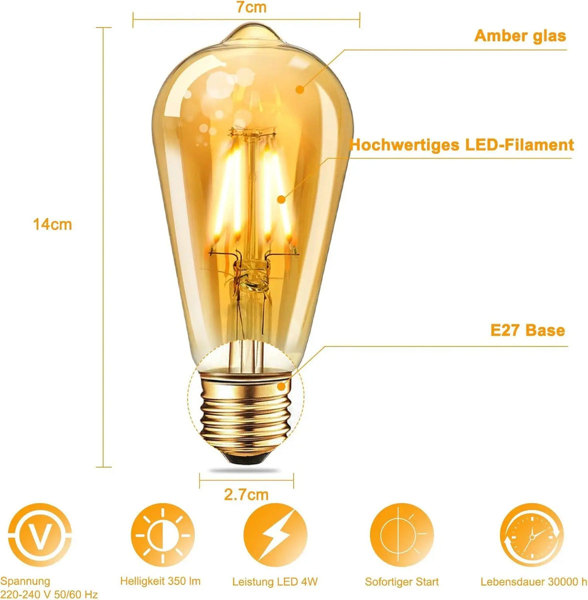 Ampolleta Led Filamento 4w Retro St64 Vintage E27