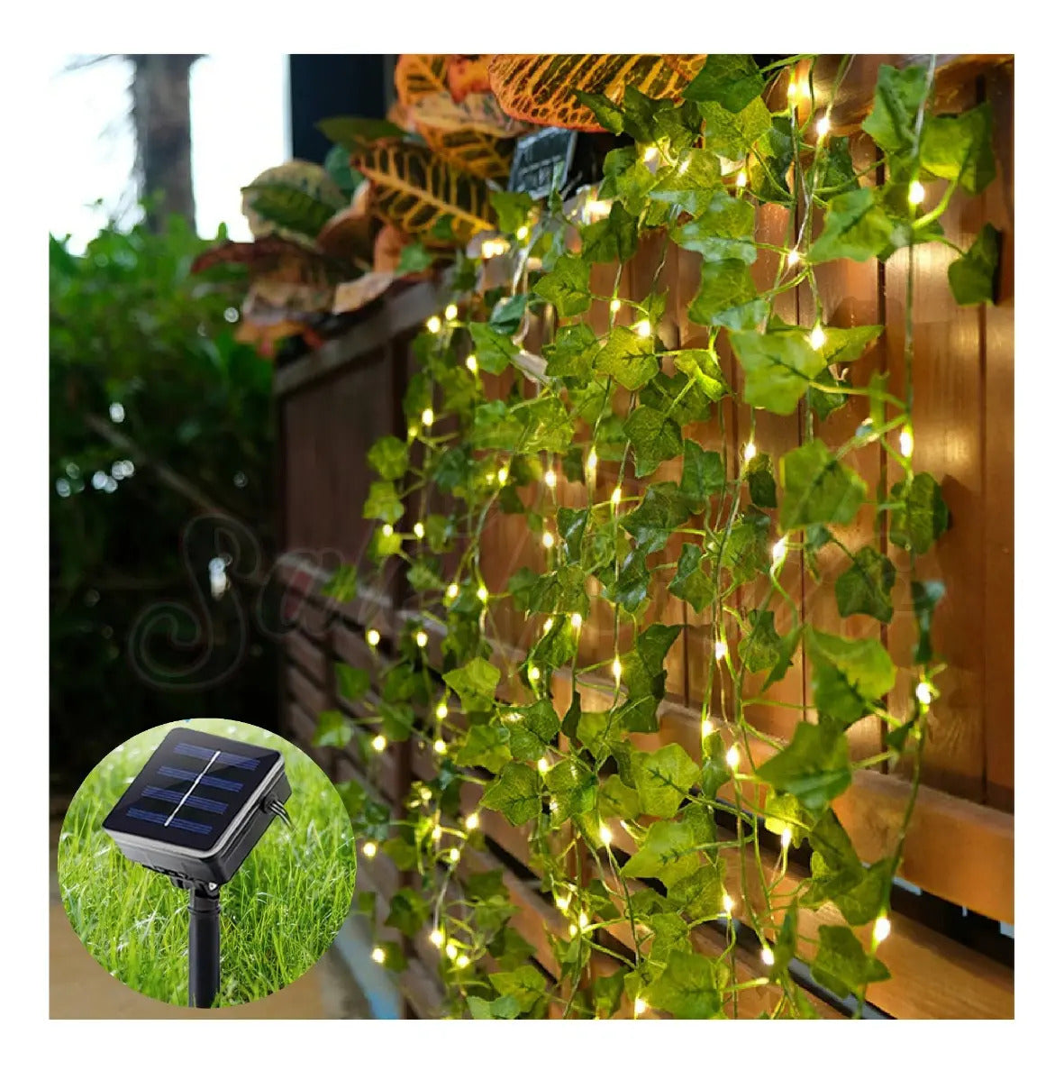 Guirnalda Hojas 4m Hiedra Artificial Led Solar Jardín Navida