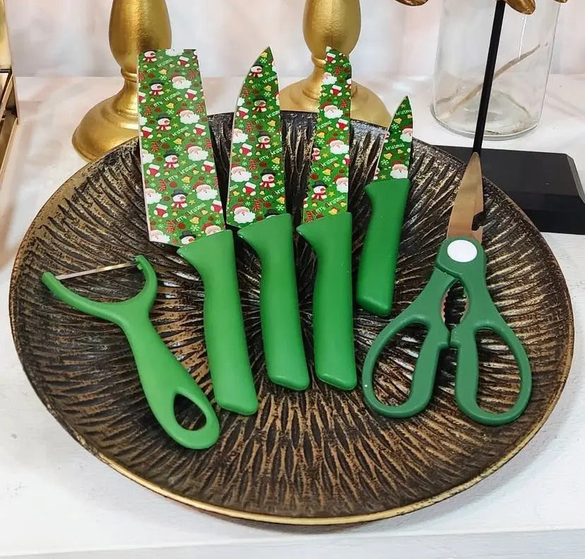 Set de Cuchillos de Cocina Navidad 6 Piezas – Cuchillos, Tijeras y Pelapapas