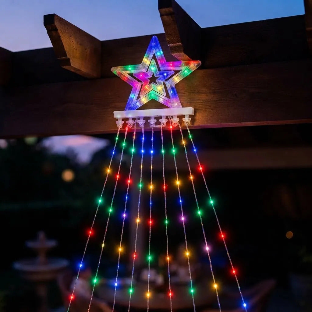 Árbol Cascada Luces Led Solar Estrella Navidad 2.3m