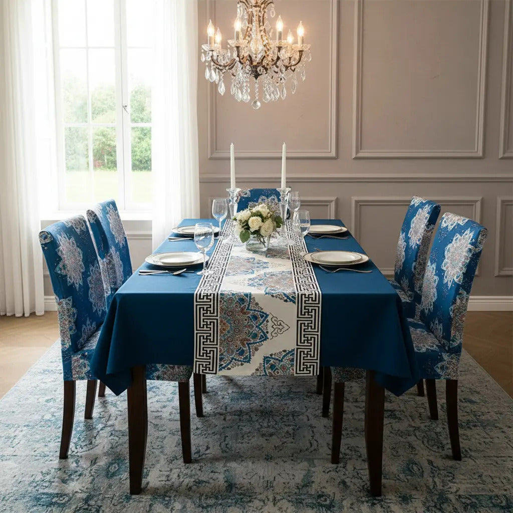 Set 6 Fundas Sillas Elásticas Con Mantel Premium 7 Piezas