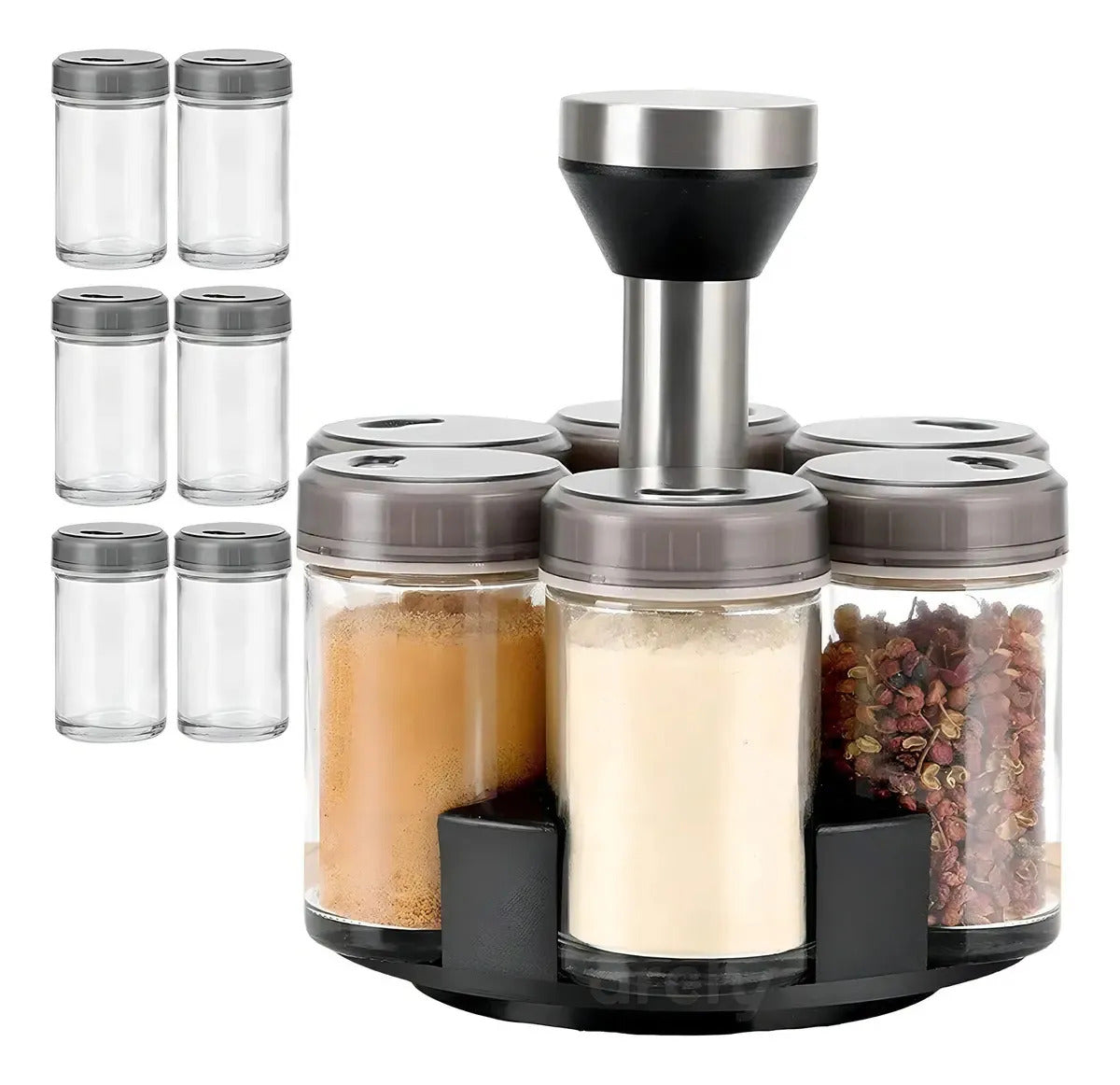 Especiero Giratorio Set 6 Frascos Vidrio 120ml Condimentero Giratorio 360°