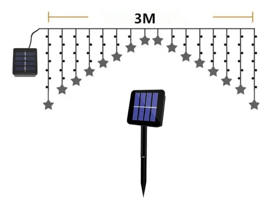Cortina Solar Luces Led 3m Cascada Estrella Led Navideña